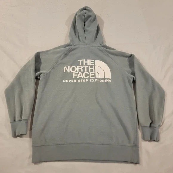 The NORTH FACE ~ Light Blue Sweatshirt Hoodie Kangaroo Pockets Mens Medium -VG - Picture 2 of 7